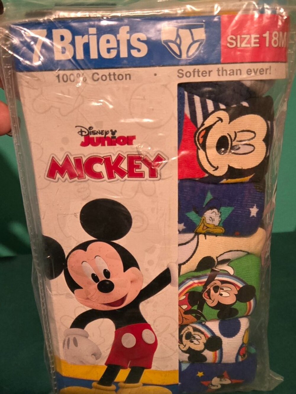 Disney Jr. Mickey Mouse Boys 7 Pair of Briefs Size 18M- 100% Cotton Brand New